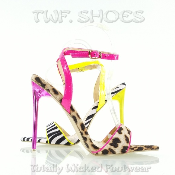 Brand New  Leopard Pink Trim & 4.5" High Heel Shoes Sandals - Picture 7 of 8